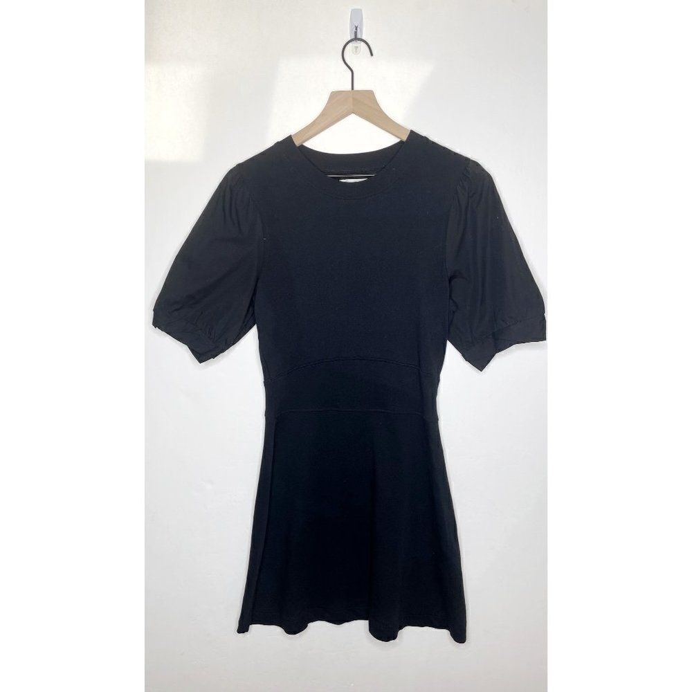 Grey State Puff Sleeve Cotton Terry Sweatshirt Mini Dress Black Size 1 Small